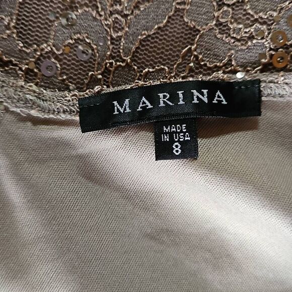 MARINA Lace Sequin Fully Lined Cocktail Dress Taupe 8 - Picture 5 of 9